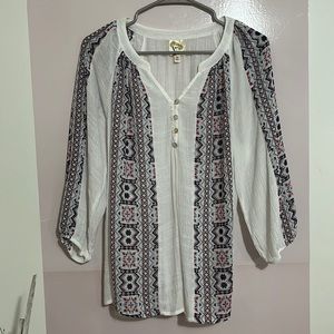 Fig & Flower by Anthropologie White Sheer Tunic Boho Blouse Top Size M